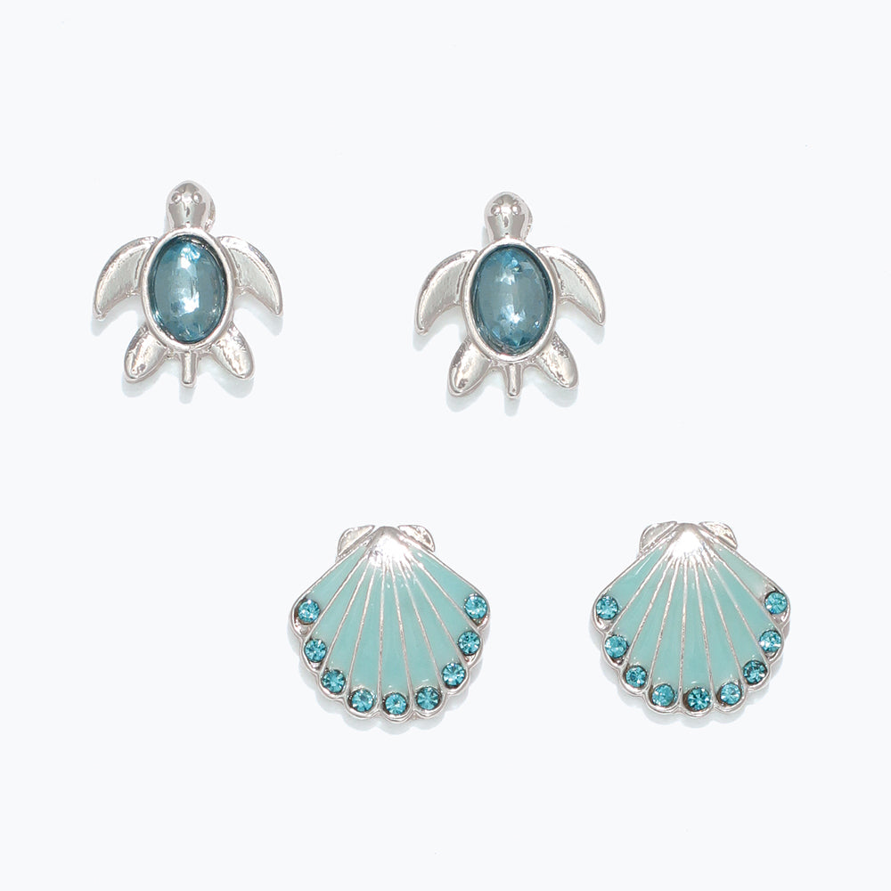 Aqua Turtle And Scallop Earrings Ocean Inspired Jewelry