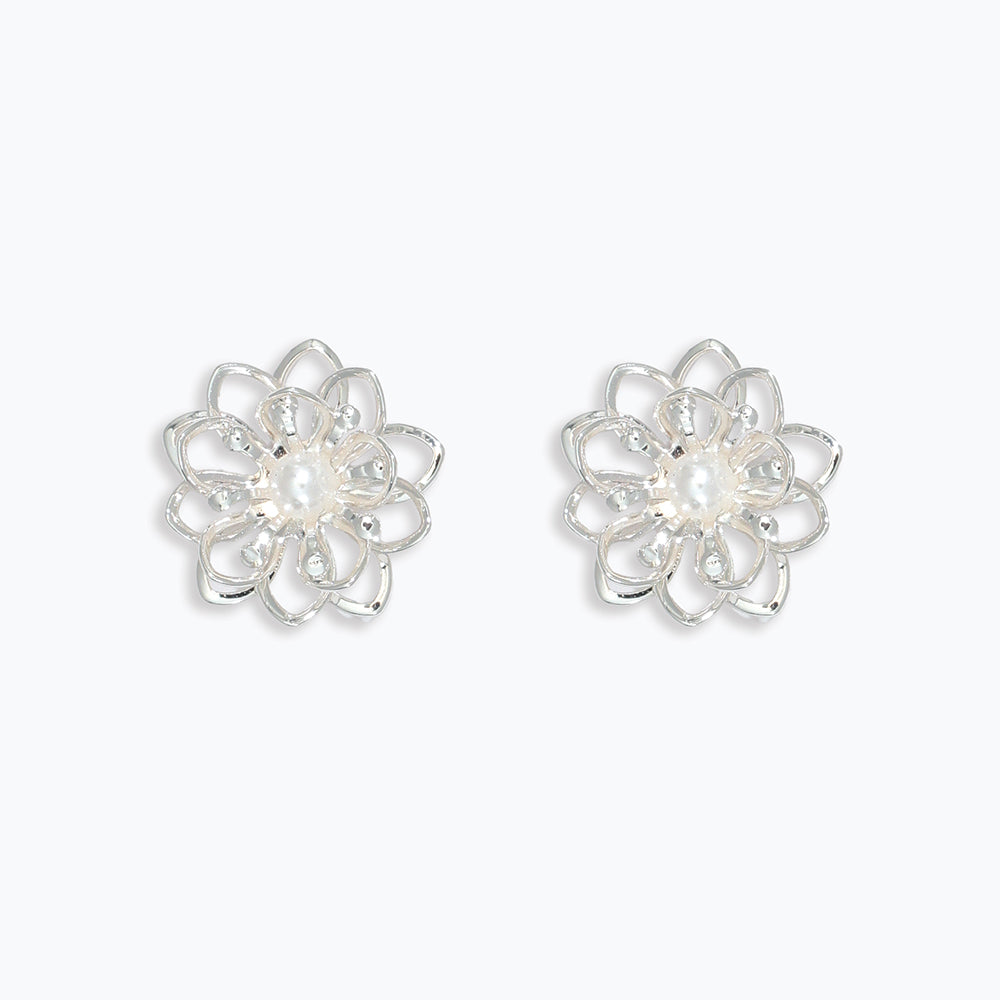 Sterling Silver Flower Earrings With Freshwater Pearls