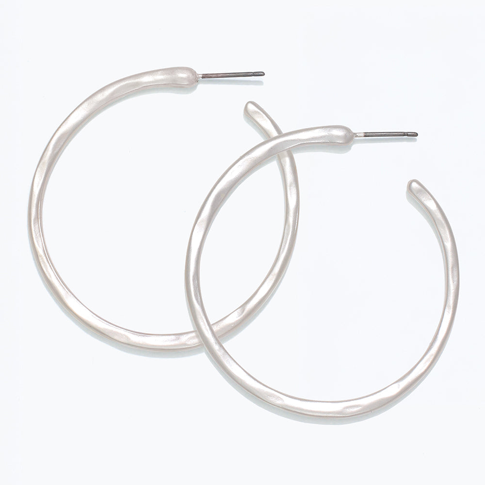 Hammered Matte Silver Hoop Earrings For Everyday Wear
