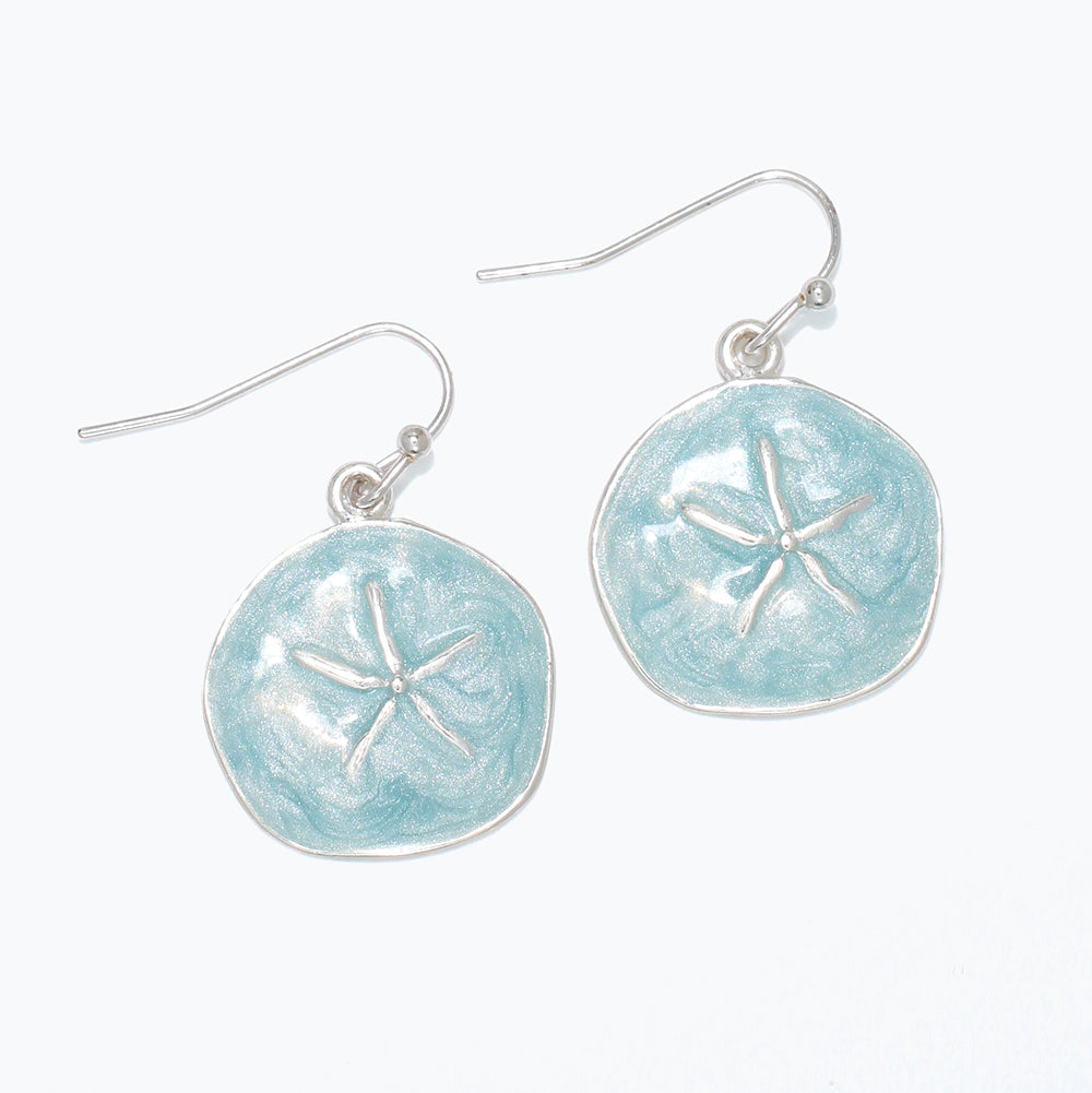 Aqua Swirl Earrings With Silver Starfish Ocean Accent