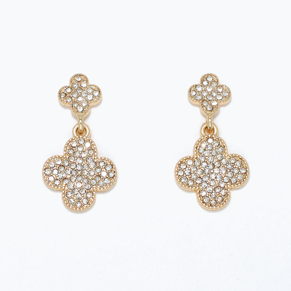 Silver Clover Drop Earrings With Navy Crystal Accents