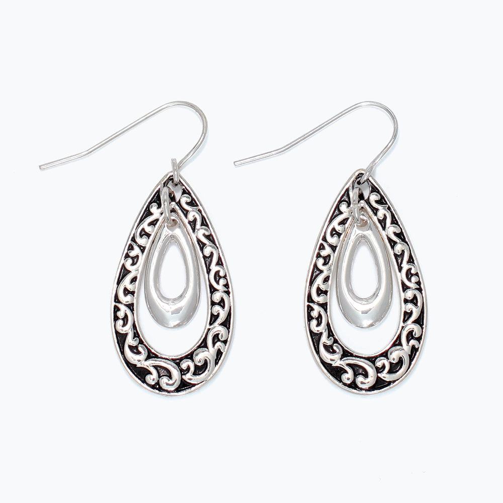 Sterling Silver Scroll Teardrop Earrings For Women Classic