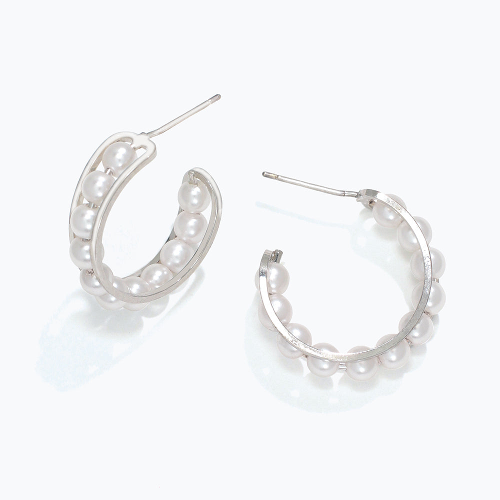 Sterling Silver Hoop Earrings With Freshwater Pearls