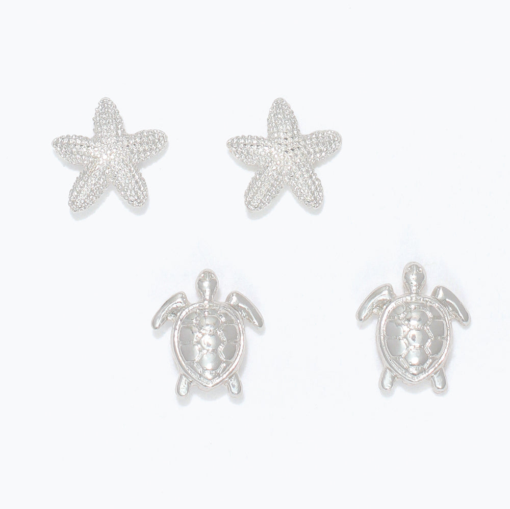 Sterling Silver Starfish And Turtle Beach Earrings Charm