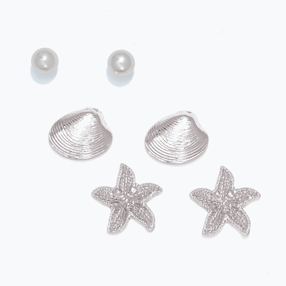 Sterling Silver Sea Life Pearl Accent Earrings For Women