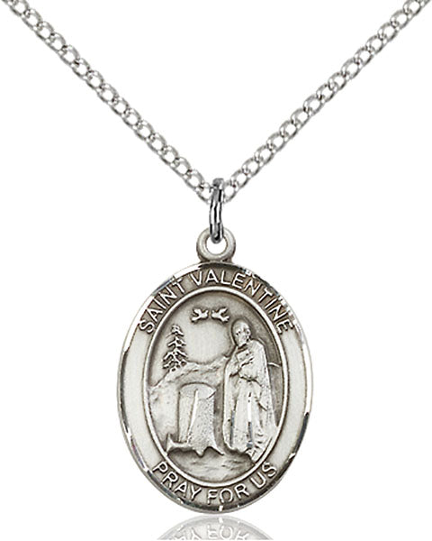 Extel Medium Oval Sterling Silver St. Valentine of Rome Pendant with 18" chain, Made in USA