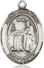 Extel Medium Oval Sterling Silver St. Valentine of Rome Pendant with 18" chain, Made in USA