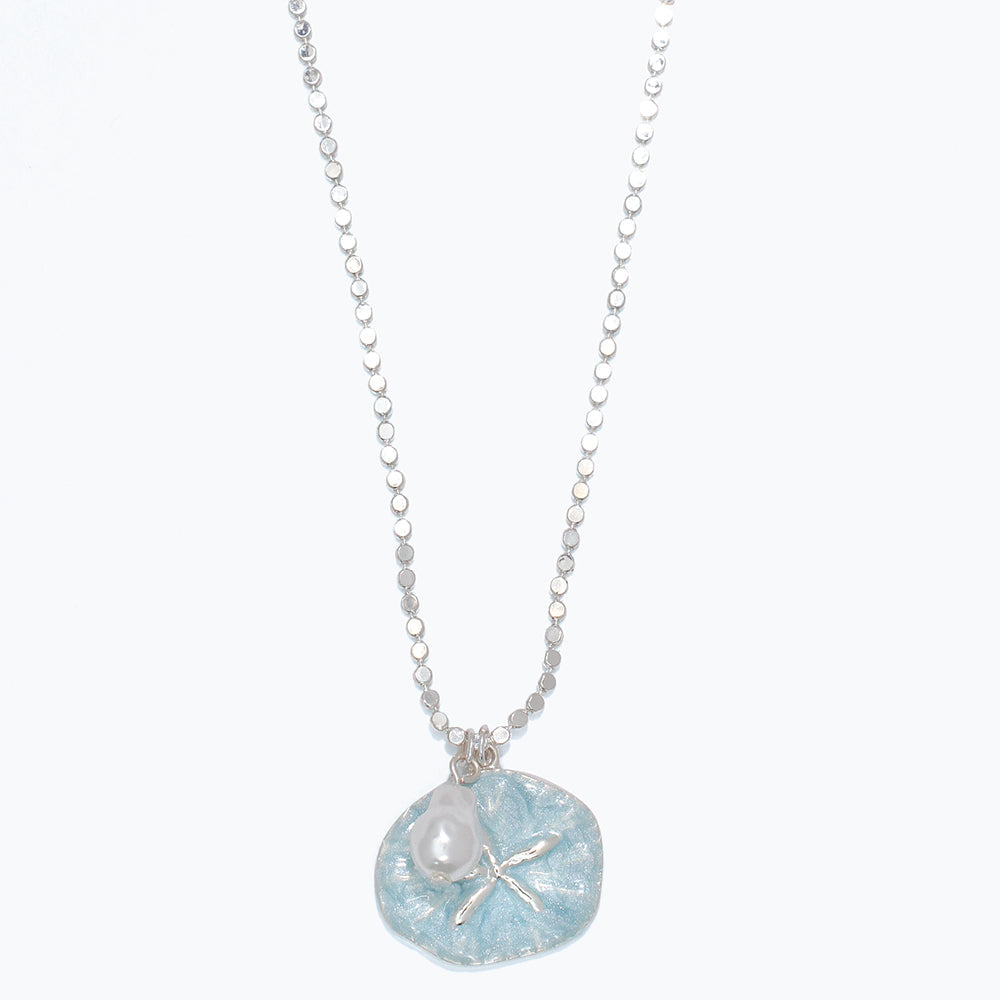 Sterling Silver Blue Sand Dollar Pendant Necklace For Women