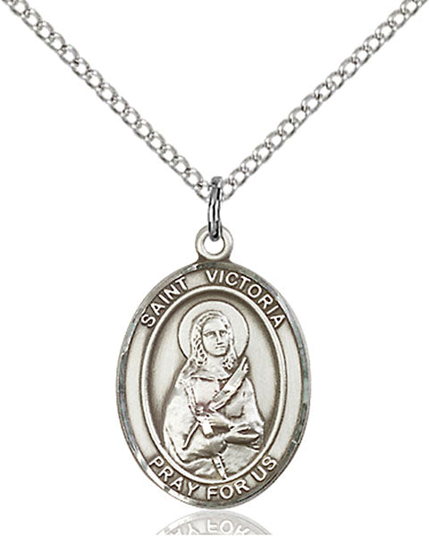 Extel Medium Oval Sterling Silver St. Victoria Pendant with 18" chain, Made in USA
