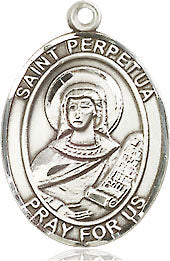 Extel Medium Oval Sterling Silver St. Perpetua Pendant with 18" chain, Made in USA