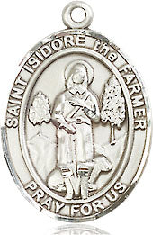 Extel Medium Oval Sterling Silver St. Isidore the Farmer Pendant with 18" chain, Made in USA