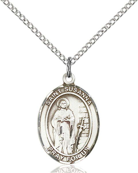 Extel Medium Oval Sterling Silver St. Susanna Pendant with 18" chain, Made in USA