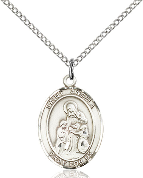 Extel Medium Oval Sterling Silver St. Angela Merici Pendant with 18" chain, Made in USA