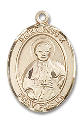 Extel Medium Oval 14kt Gold Filled St. Pius X Medal, Made in USA