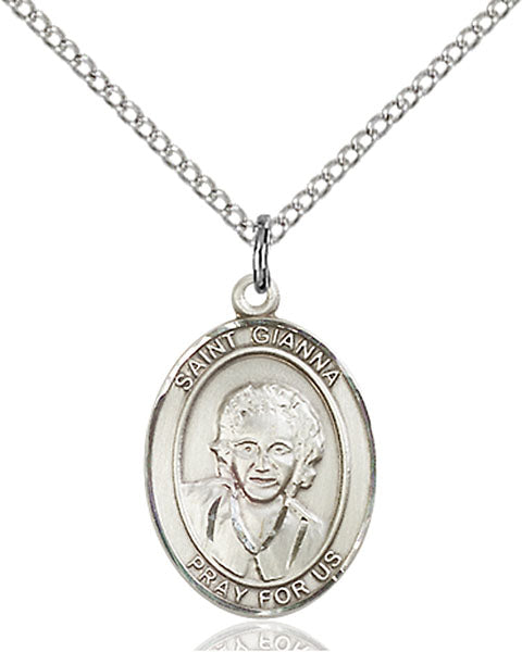Extel Medium Oval Sterling Silver St. Gianna Pendant with 18" chain, Made in USA