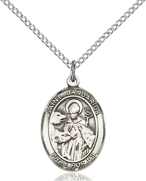 Extel Medium Oval Sterling Silver St. Januarius Pendant with 18" chain, Made in USA