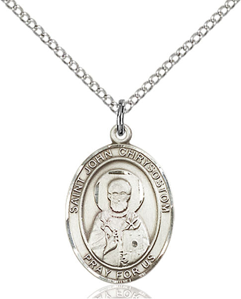 Extel Medium Oval Sterling Silver St. John Chrysostom Pendant with 18" chain, Made in USA