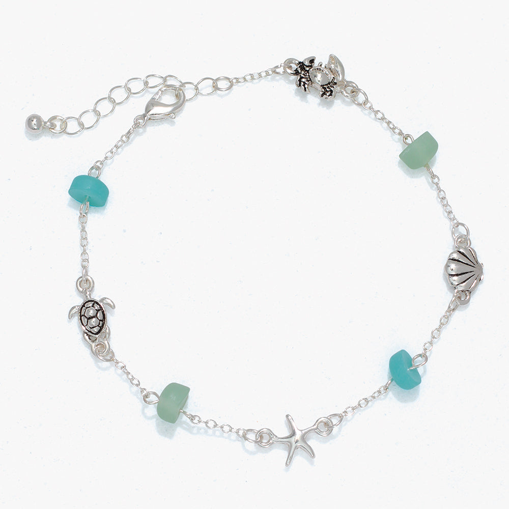 Sea Life Green Beaded Beach Anklet For Summer Style