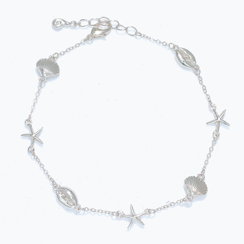 Delicate Silver Sealife Anklet Multi Charm Strand Layering