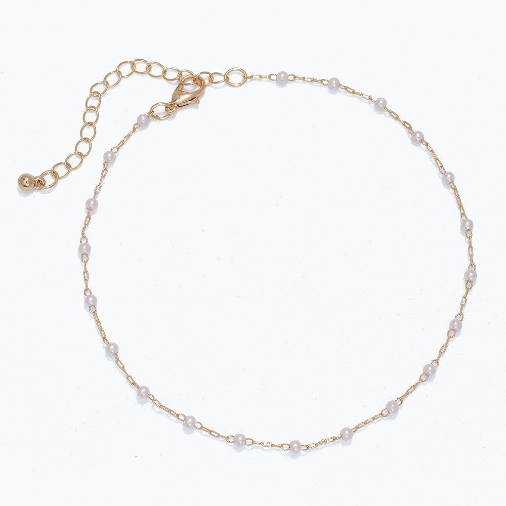 Gold Pearl Station Anklet Elegant Beach Ankle Chain