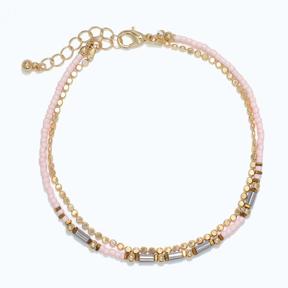 Double Layer Pink And Gold Anklet With Delicate Accents