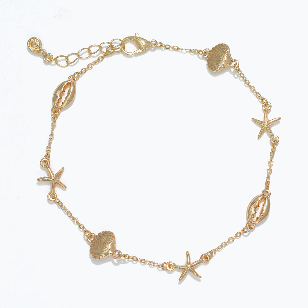Linked Gold Sea Life Anklet With Miniature Ocean Charms