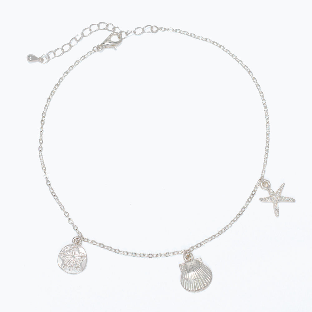Silver Sea Life Charm Anklet Beach Summer Jewelry For Women