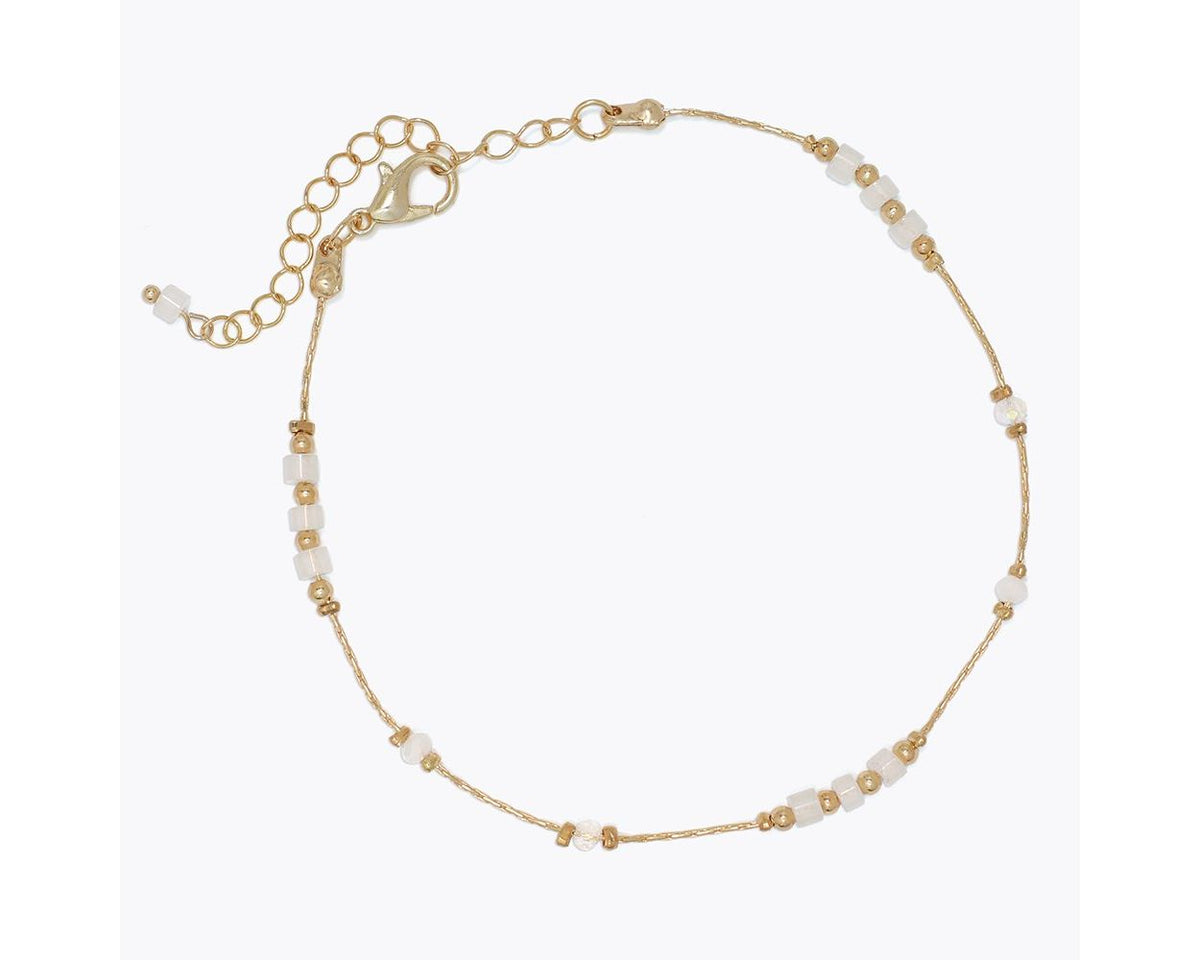 Anklet-Gold w White Beads