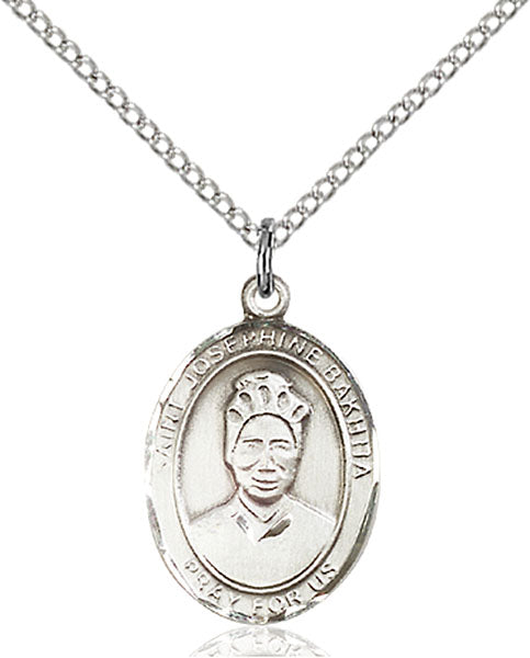 Extel Medium Oval Sterling Silver St. Josephine Bakhita Pendant with 18" chain, Made in USA