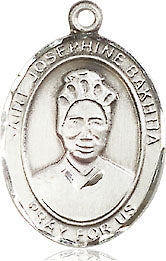 Extel Medium Oval Sterling Silver St. Josephine Bakhita Pendant with 18" chain, Made in USA