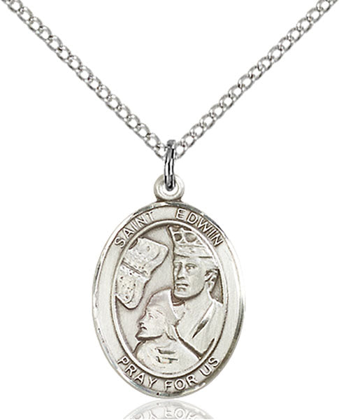 Extel Medium Oval Sterling Silver St. Edwin Pendant with 18" chain, Made in USA