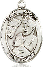 Extel Medium Oval Sterling Silver St. Edwin Pendant with 18" chain, Made in USA