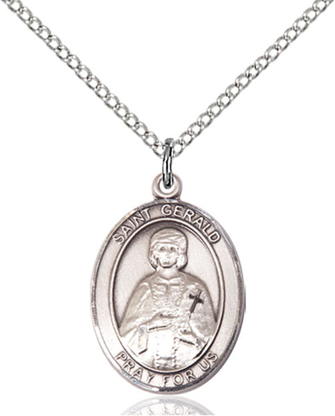 Extel Medium Oval Sterling Silver St. Gerald Pendant with 18" chain, Made in USA