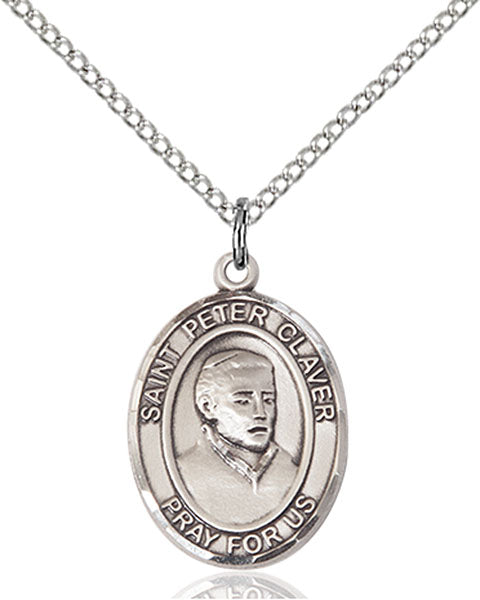 Extel Medium Oval Sterling Silver St. Peter Claver Pendant with 18" chain, Made in USA