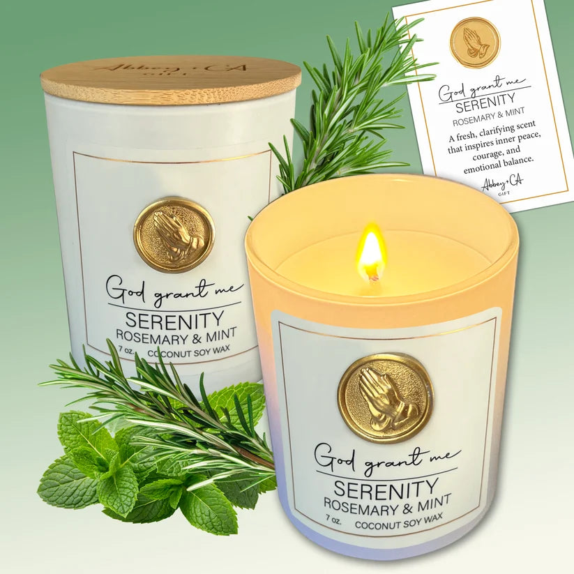 SERENITY ROSEMARY & MINT 7 OZ CANDLE, BOXED W/CARD