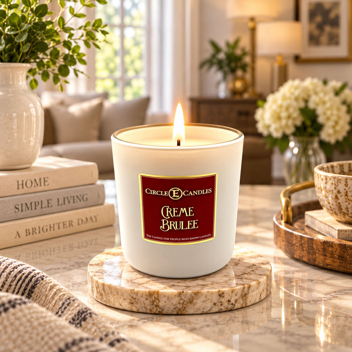 Circle E Candles, Creme Brulee Scent, Medium Size Jar Candle, 7oz – Sweet Caramel Cream Home Fragrance, Warm Dessert-Inspired Candle, Made in USA