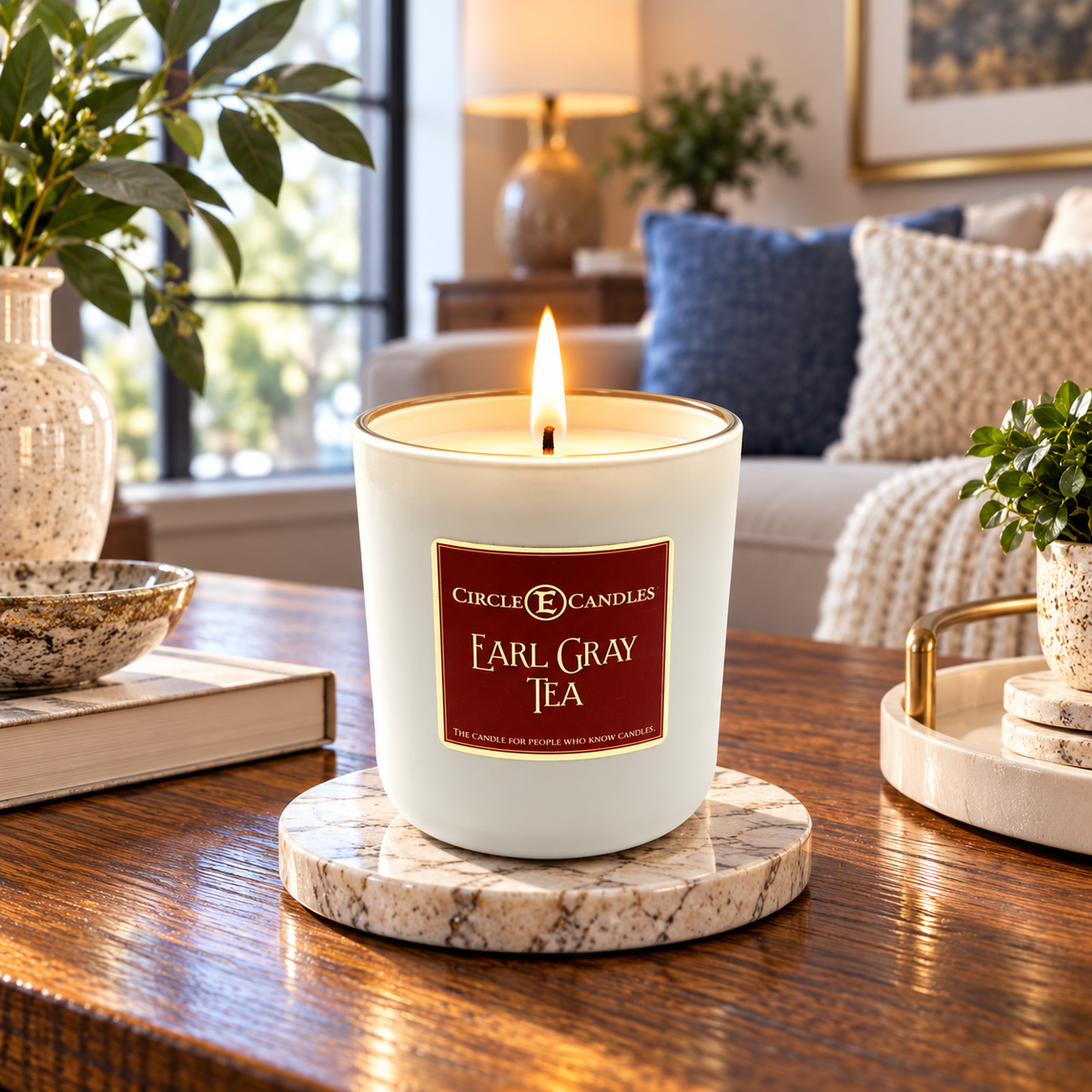 Circle E Candles, Earl Gray Tea Scent, Medium Size Jar Candle, 14oz – Soothing Tea Bergamot Home Fragrance, Warm Aromatic Candle, Made in USA