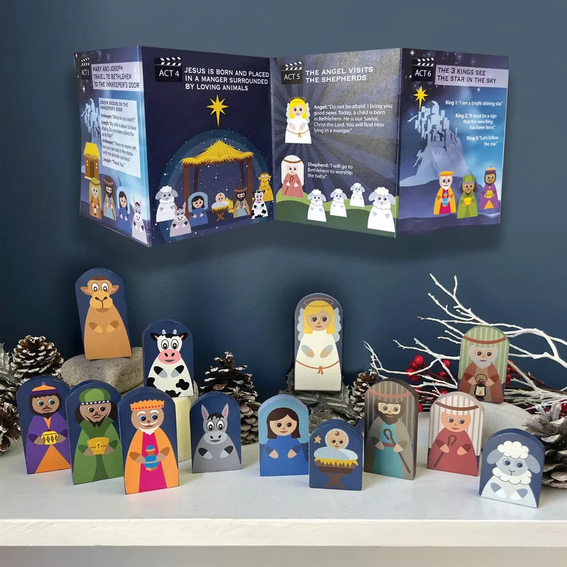 NATIVITY FIGURES 13 PC SET W/ STORY PAMPHLET GIFT