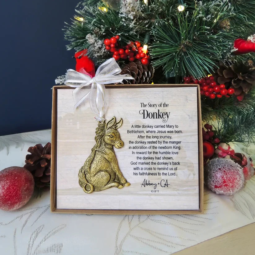 GE STORY OF THE DONKEY XMAS ORNAMENT ON RIBBON, GI