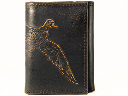 Mallard Burnished Leather Trifold Wallet for Nature Lovers