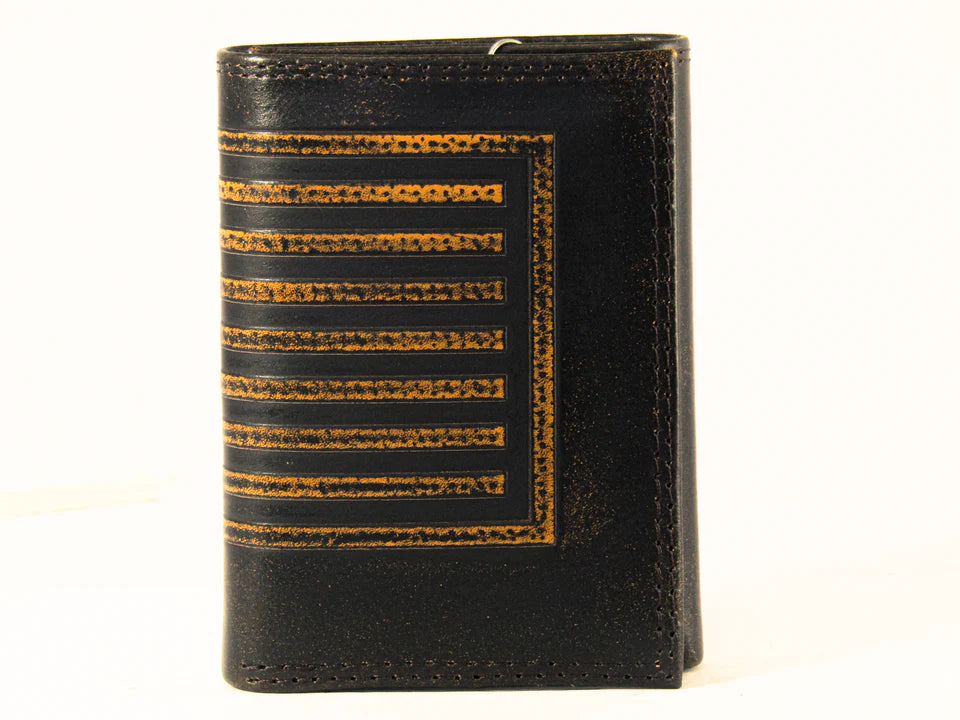 American Flag Burnished Leather Trifold Wallet for Men