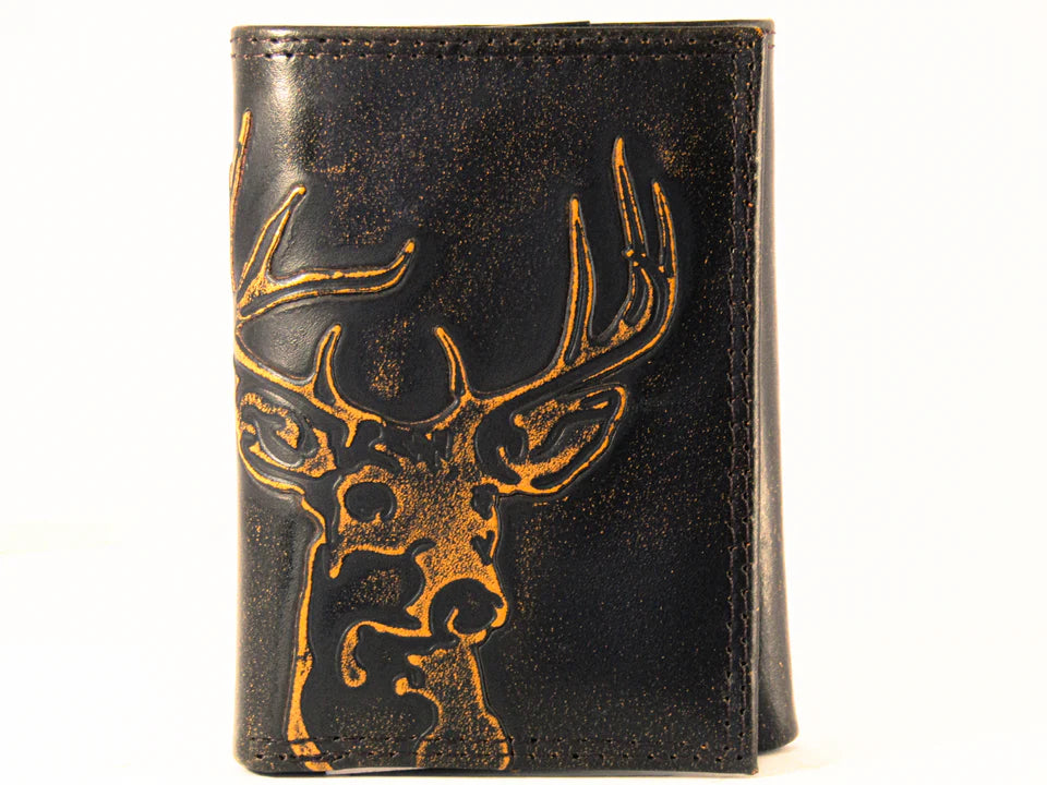 Buck Burnished Leather Trifold Wallet for Nature Lovers