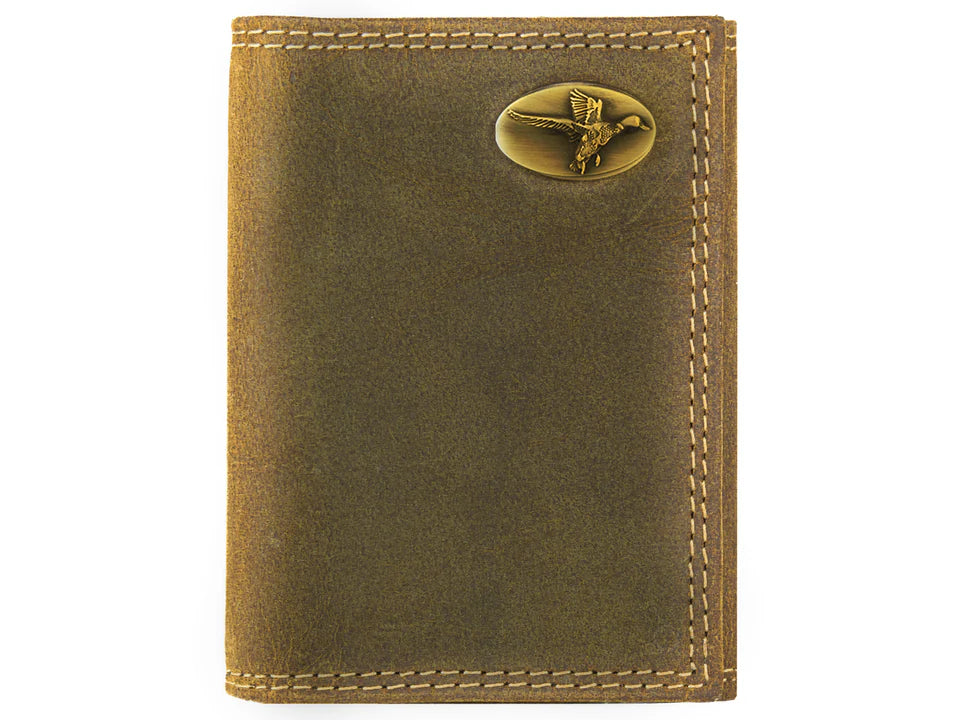 Mallard Vintage Tan Leather Trifold Wallet for Men - Stylish Accessory