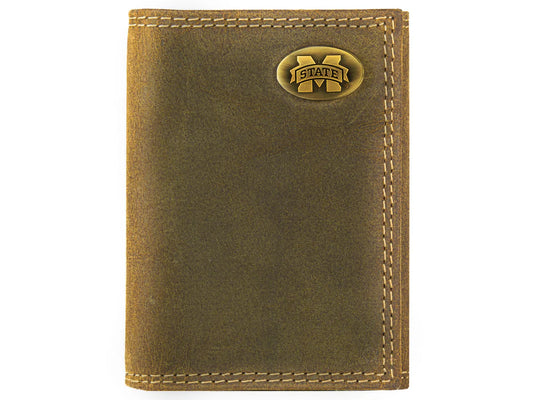Mississippi State Bulldogs Vintage Tan Leather Trifold Wallet