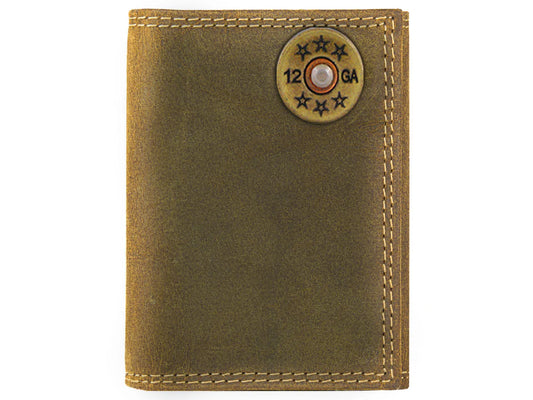 Shotshell Vintage Tan Leather Trifold Wallet for Men Gift