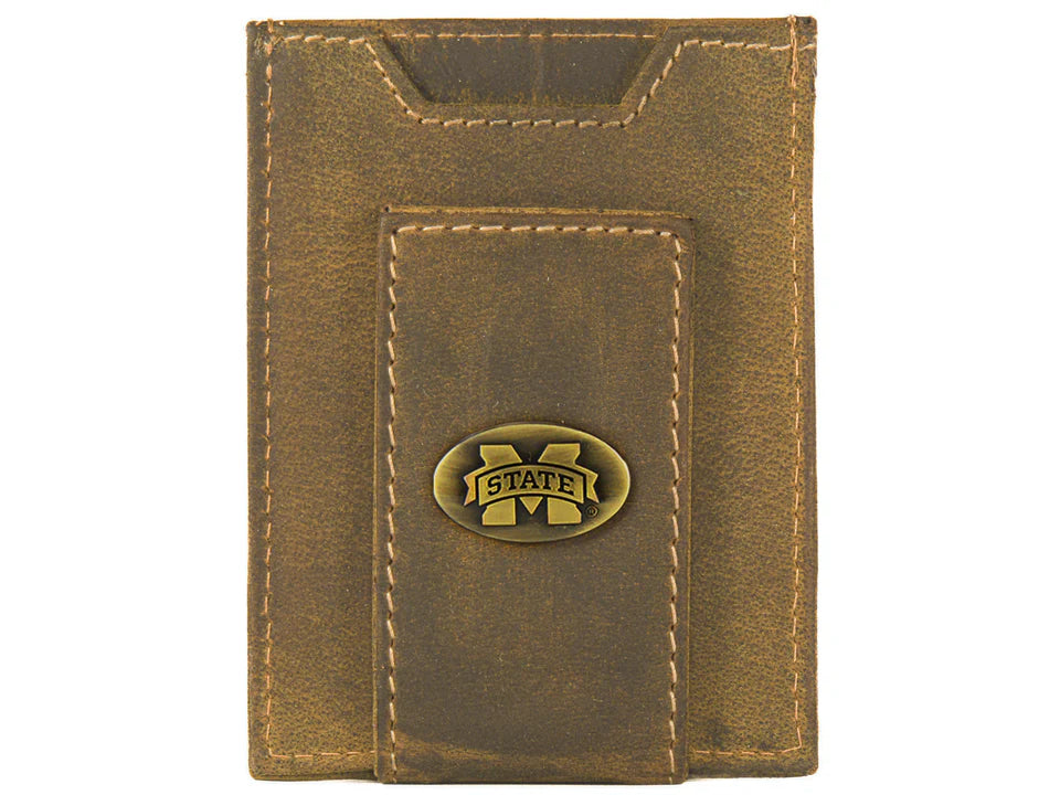 Mississippi State Bulldogs Vintage Tan Leather Magnetic Wallet