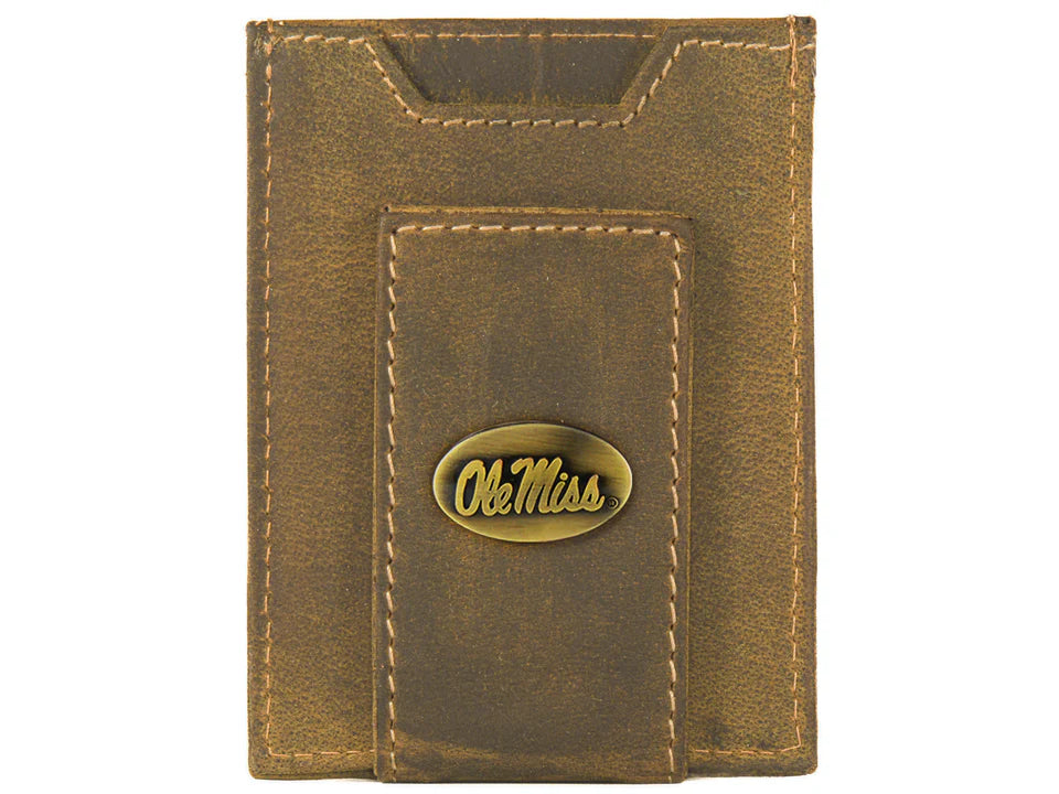 Ole Miss Rebels Vintage Tan Leather Magnetic Wallet Accessory