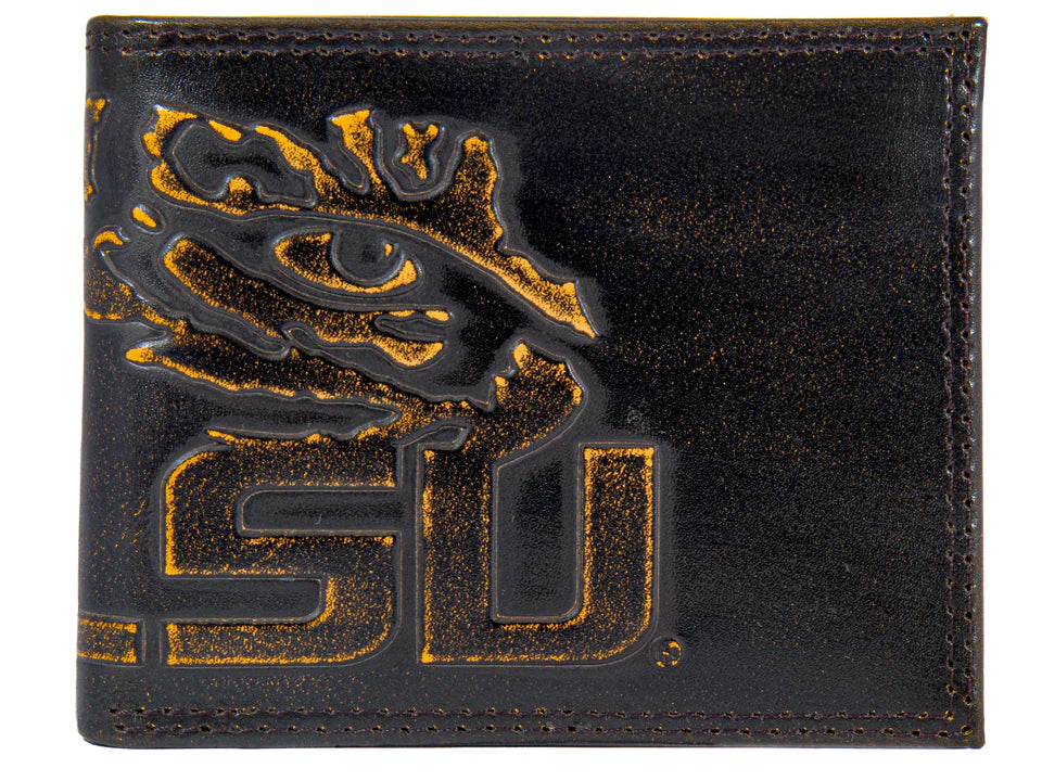LSU Tigers Burnished Leather Bifold Wallet for Fans