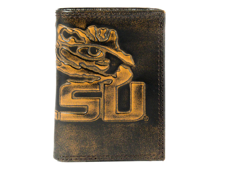 LSU Tigers Burnished Leather Trifold Wallet for Fans