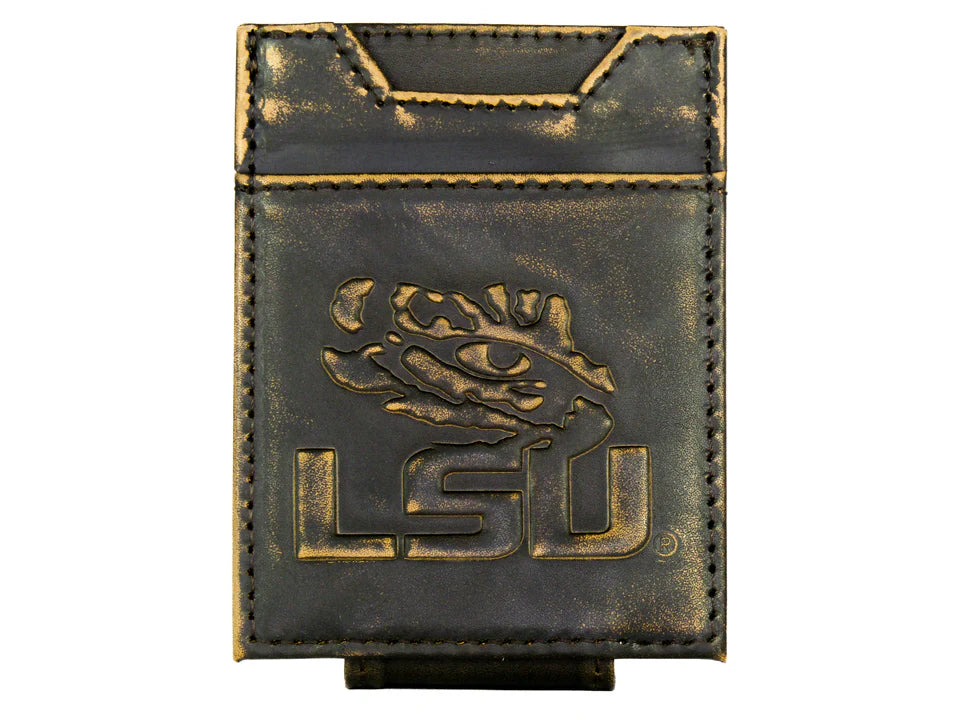 LSU Tigers Burnished Leather Magnetic Front Pocket Wallet